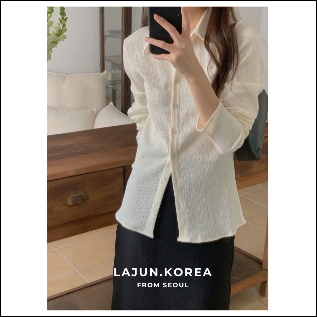 [LAJUN KOREA] Áo Sơ Mi Gân Nhún Grace Tay Dài Co Giãn Ôm Nhẹ Tôn Dáng Chất Liệu Dày Dặn Hàn Quốc