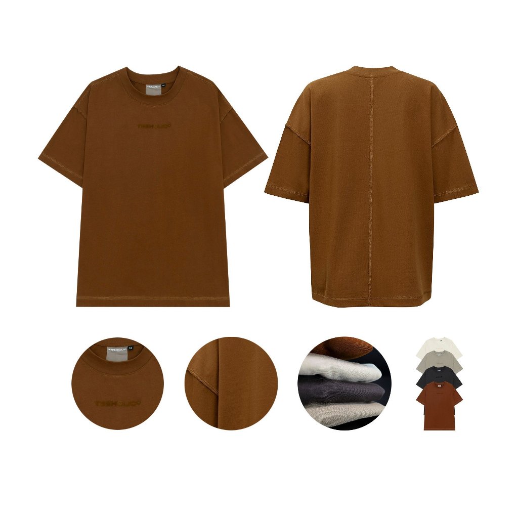 Áo boxy unisex nam nữ thun cotton dày 300gsm in nổi silicon màu nâu, xám, kem, xám ghi