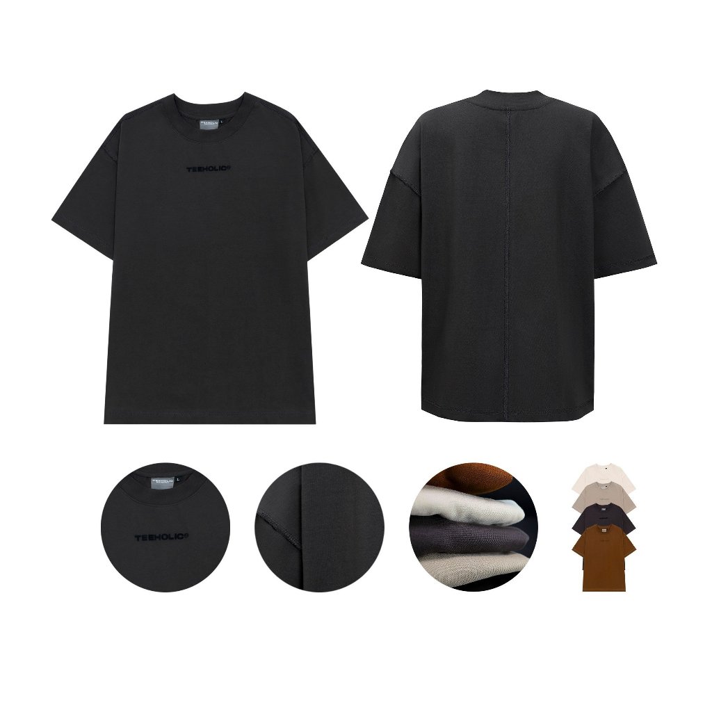 Áo boxy unisex nam nữ thun cotton dày 300gsm in nổi silicon màu xám đậm, kem, nâu, xám ghi