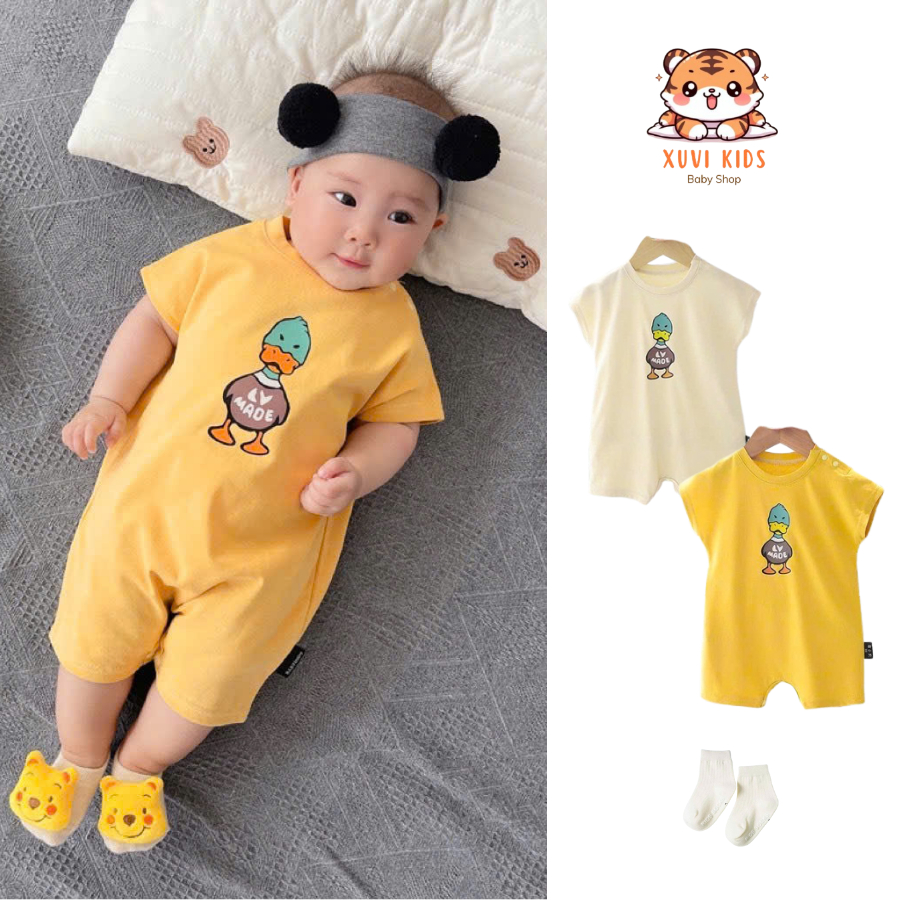Body Đùi In Hình Con Vịt Đáng Yêu Cho Bé Phong Cách Hàn Quốc, Bộ Liền Thân Cộc Tay Cho Bé Trai Bé Gá