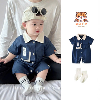 Bộ Body Suit Cổ Be In Túi LOGO Thời Trang, Đáng Yêu Mặc Mùa Hè Cho Bé Trai Bé Gái từ 3-13kg