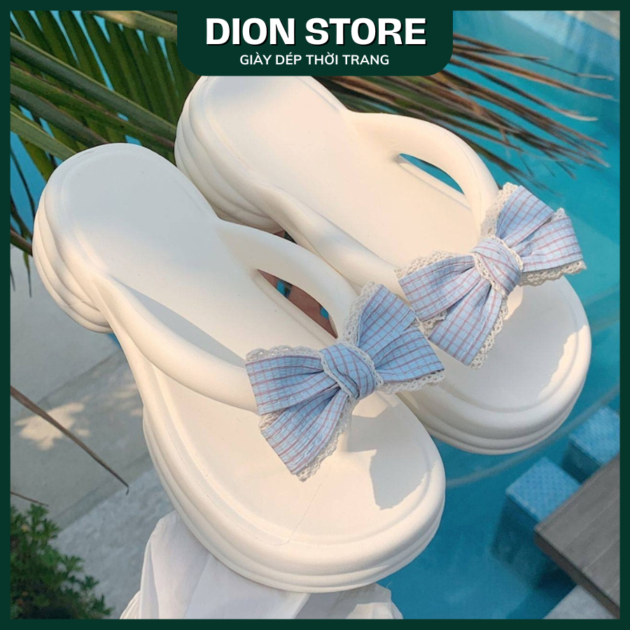 Dép kẹp nữ, Dép đi biển XIXITIAO đế cao 5cm, Dép xỏ ngón thời trang chất liệu EVA phối nơ dễ thương đẹp - DIONSTORE