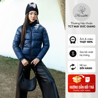 Áo khoác phao nữ dáng ngắn siêu nhẹ, siêu ấm bomber túi chúi có chun bo gấu, chất liệu Recycle HeraDG WJKBD4005