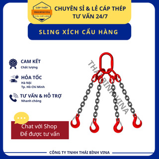 Sling xích cẩu hàng 1-4 chân,Sling xích 6mm tải 1 tấn cẩu nâng hàng hóa nặng container, tàu thuyền
