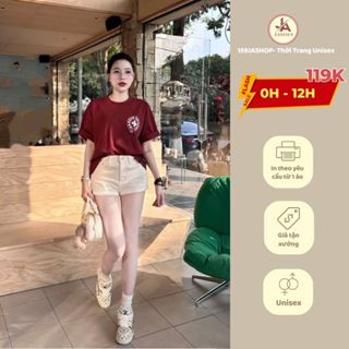 Áo phông Chrome Hearts unisex, Áo thun form rộng tay lỡ in hoa văn màu đỏ đô