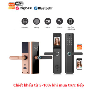 Khóa vân tay Camera Tuya Wifi / Zigbee cửa gỗ, nhôm, nhựa, sắt... mật khẩu, thẻ từ, cảnh báo chống trộm điện tử