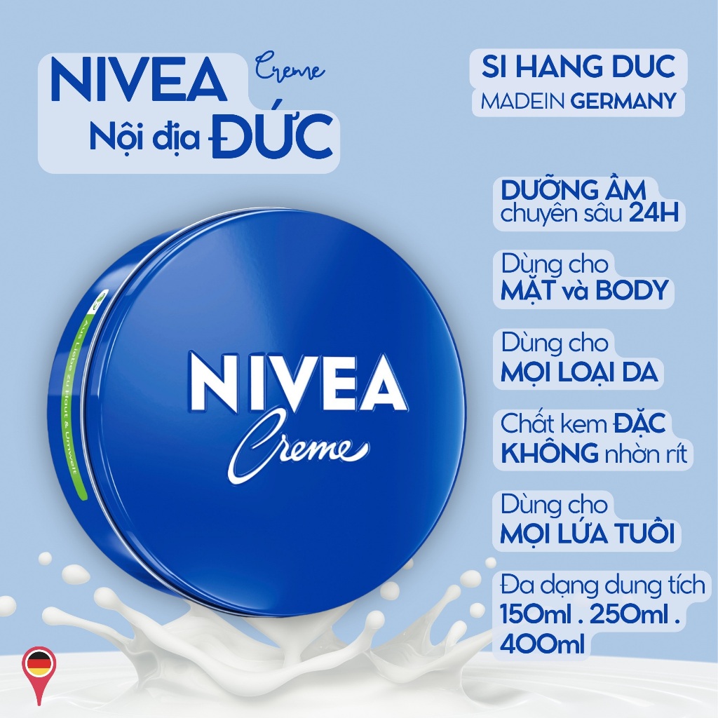  Kem dưỡng ẩm Nivea Creme 150,250,400 ml nội địa Đức 