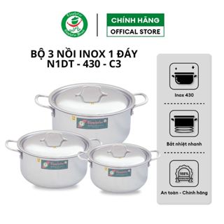 Bộ 3 nồi, xoong inox 430 Thaphafac dùng được trên bếp từ, gas, hồng ngoại, nhiều size N1DT- 430
