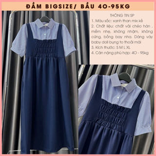  40-95kg Đầm bầu công sở ngắn tay mùa hè Váy bầu xinh dáng babydoll cổ đức chạy chun 