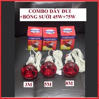 Bóng Đèn Hồng Ngoại 45W, 75W Sưởi: Gà, Chó, Mèo, gia súc, gia cầm... Kèm Đui Đèn Liền Dây Và Phích Cắm 3m,5m,8m