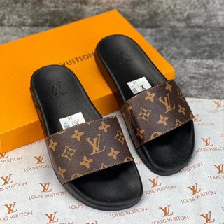 Dép Lê Quai Ngang Nam Nữ LV Đế Cao Su Cao Cấp - Dép Nam Boy Phố LV Hoạ Tiết Vân Chìm Full Box