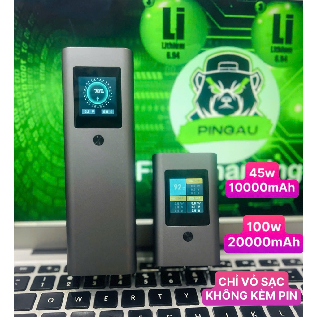 VỎ sạc dự phòng 45w 100w  10000 mAh 20000mAh type C sạc laptop, Macbook sạc SIÊU NHANH (không kèm PI