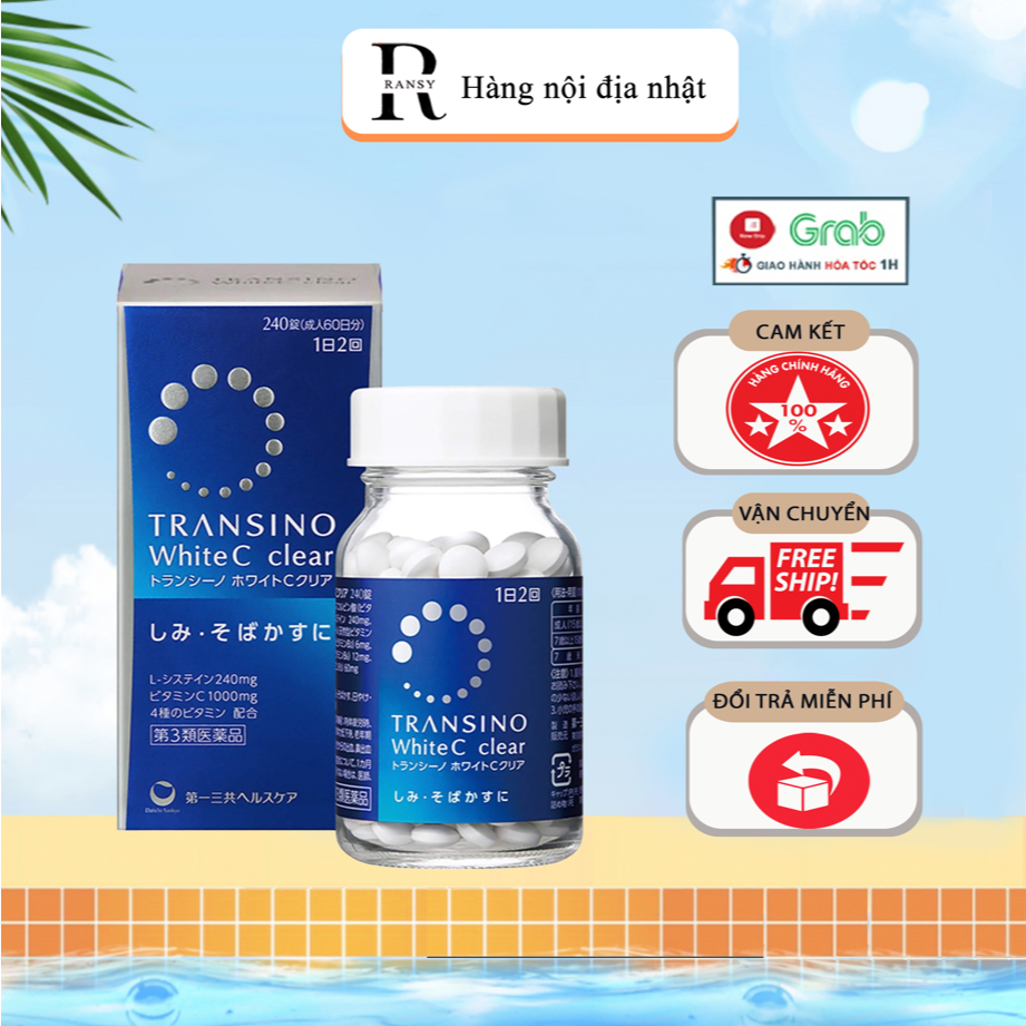 Viên Uống Trắng Da Transino White C Clear 240 viên Nhật Bản Trắng Da, Mờ Nám, Tàn Nhang