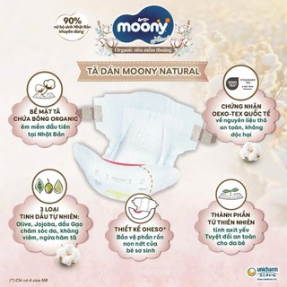 Tã Dán/Quần Moony Natural siêu cao cấp NB62+4/ S58+2/ M46/ L36/ XL32/ XXXL14 (hàng nhập khẩu chính hãng)