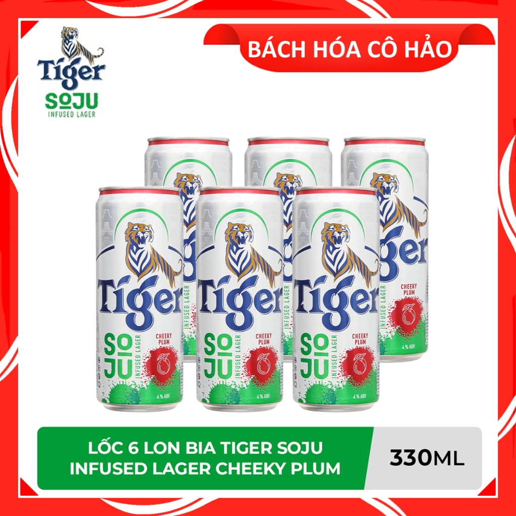 LỐC 6 LON BIA VỊ SOJU MẬN TIGER SOJU INFUSED LAGER CHEEKY PLUM 330ML