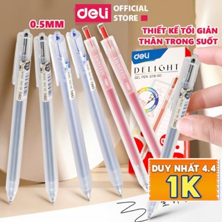 Bút Bi Mực Gel Deli Thân Mờ Trong Suốt mực gel màu đen đỏ xanh ngòi 0.5mm viết trơn ra mực đều dụng cụ văn phòng phẩm