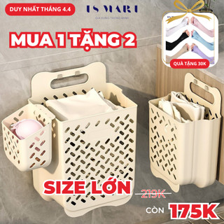 Giỏ đựng quần áo nhà tắm treo tường gấp gọn, Giỏ đựng quần áo bẩn sọt đựng đồ dơ chất liệu nhựa TPE bền (Tặng Miếng Dán)