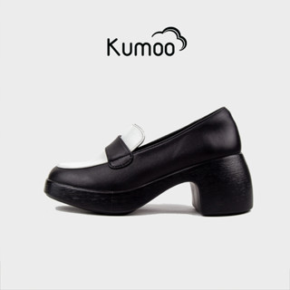 Giày Cao Gót Kumoo ALLISHEEL GCG-KUMO-012 Màu Đen Trắng Chất Da Nappa Dáng Mary Jane Đế LugSole 7cm