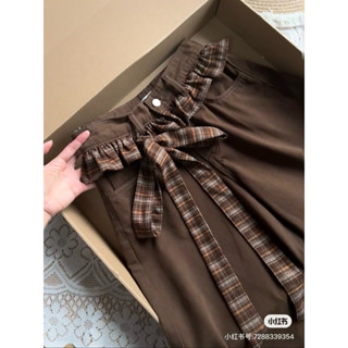 sẵn xl xxl-Quần jeans ống rộng kẻ sọc caro retro của Mỹ thời trang xuân thu cho nữ, quần ống rộng ống đứng lưng cao