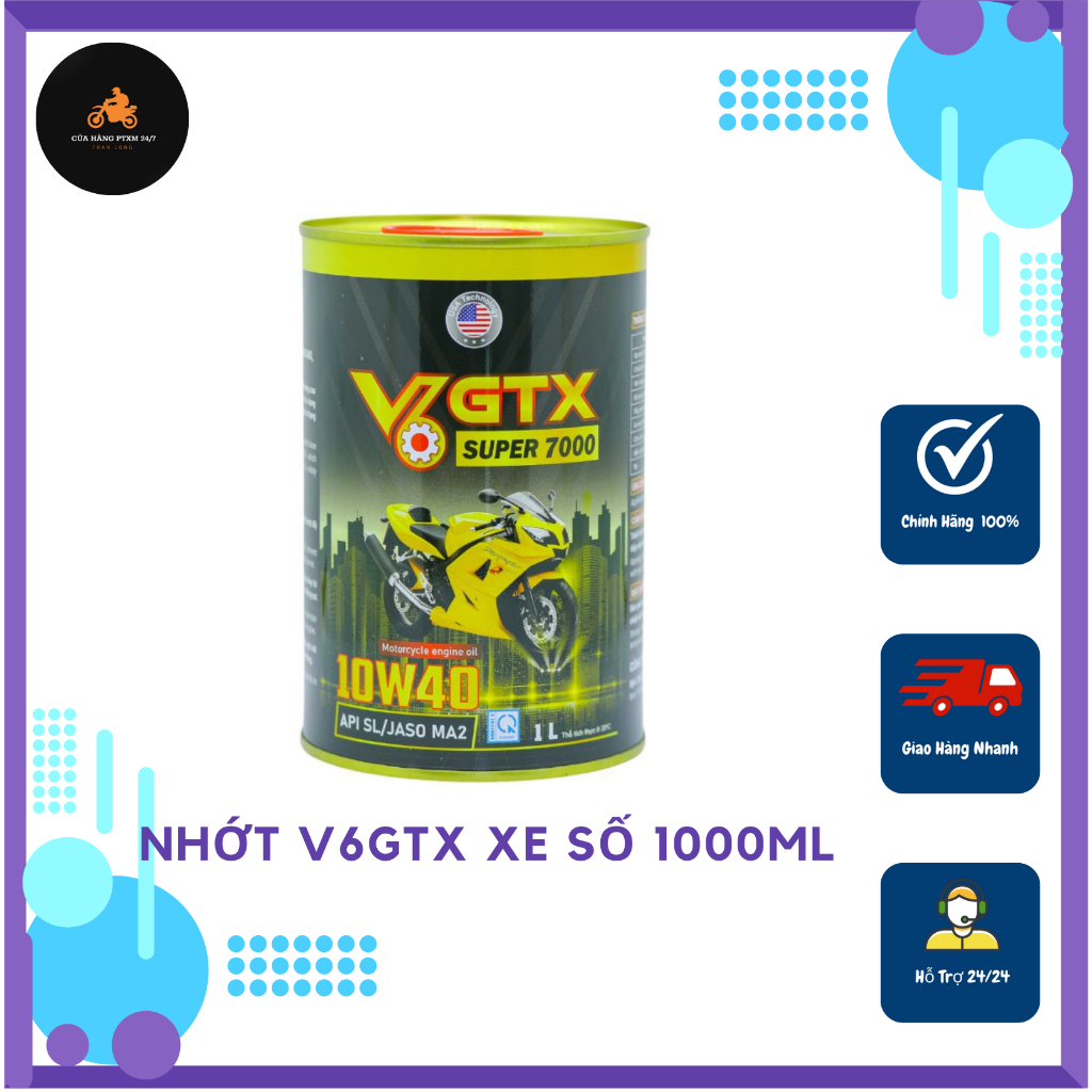 Nhớt Xe Máy V6GTX 10W40 1000ML Xe Số (Lon)