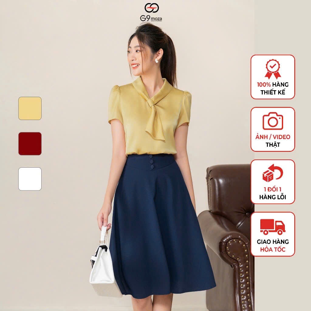 Áo sơ mi tay cộc nữ 9918 G9moza chất liệu lụa mềm mịn mát