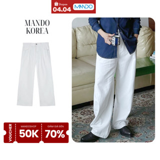 Quần Jean Kaki Trắng Ống Rộng Xếp Ly Nam MANDO Phong Cách Hàn Quốc - JEA009