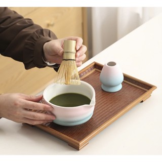 [HỎA TỐC] Bộ dụng cụ pha trà, matcha Nhật Bản - Bát Chawan và Đế Chổi Chasen Tre; chất liệu gốm sứ nhám, màu gradient