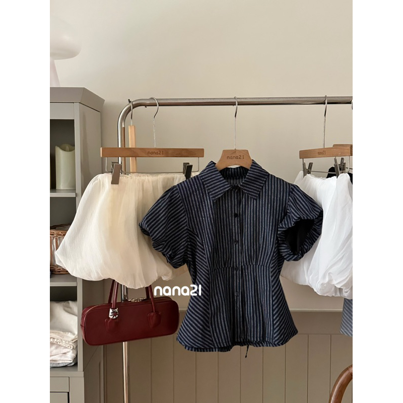 Áo sơ mi kẻ tay bồng Nana21 Nanastore21 A7979 Nữ Woman | BigBuy360 - bigbuy360.vn