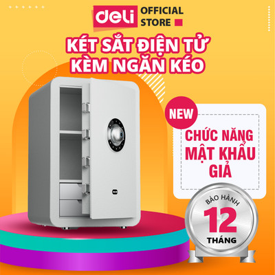 Két Sắt Deli, Két Sắt Điện Tử Thông Minh Mẫu Mới 2025  Báo Rung Tự Động Kèm Ngăn Kéo Tiện Lợi