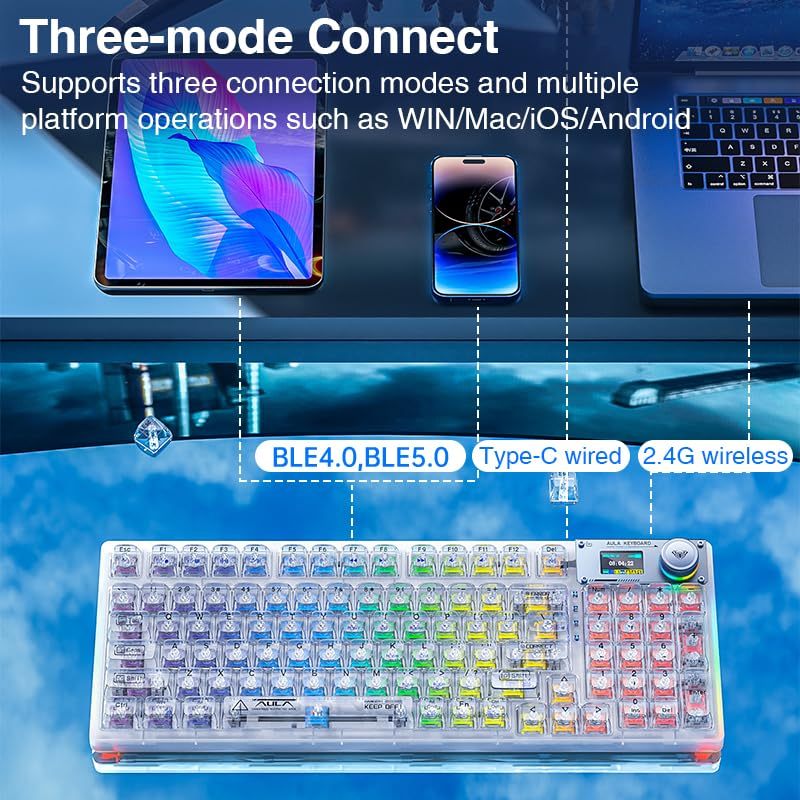 Aula F98proV3 bàn phím cơ kết hợp núm xoay và màn hình siêu đỉnh kết nối 3 chế độ | BigBuy360 - bigbuy360.vn