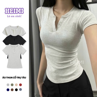 Áo Thun Cổ Trụ Tàu Form Ôm Body HEIMI, Áo Body Thắt Eo Tôn Dáng Chất Thun Cotton Mềm Mịn Co Giãn