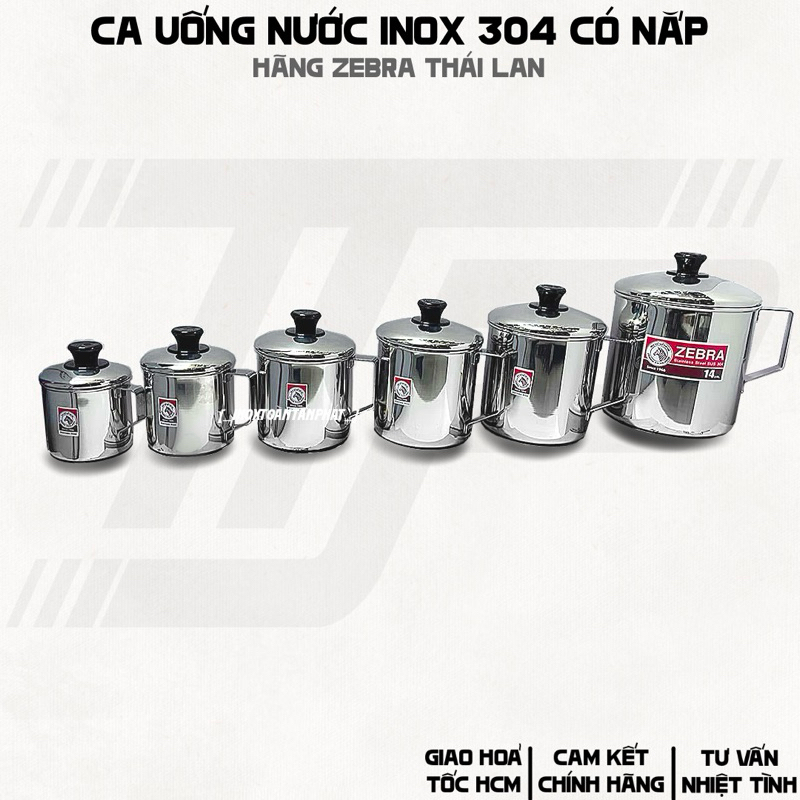 Ca Uống Nước Inox 304 - Ca Uống Nước Inox Hãng Zebra Thái Lan Nhiều Size