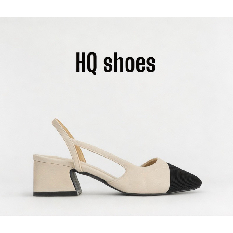 giày sandanl gót vuông chần chỉ,da Micro  cao 5cm HQ shoes phối mũi đen, màu sắc thanh lịch HQ-369 c