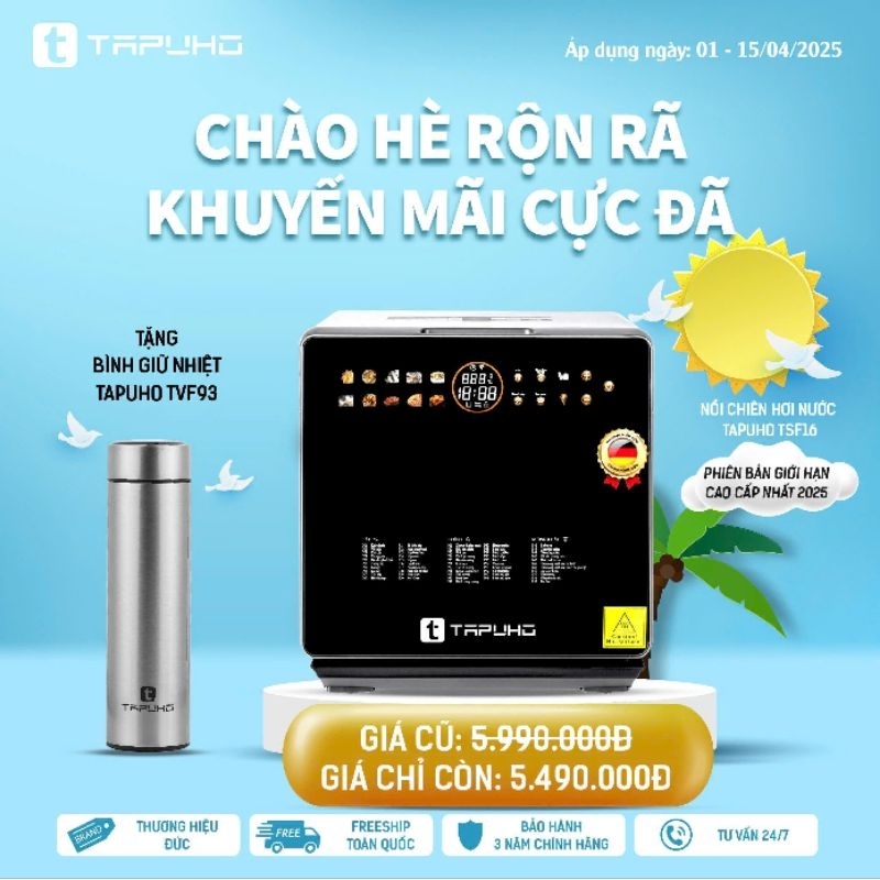 (Hỏa tốc) Nồi chiên hơi nước Tapuho TSF16 color / Bảo hành tận nhà 2.5 năm