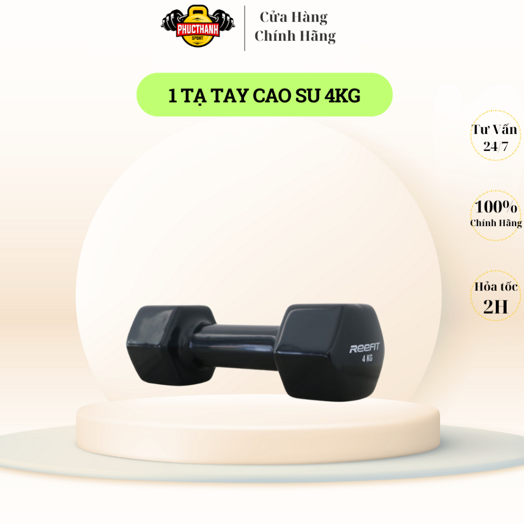 Tạ Tay Bọc Cao Su 4kg - Thiết Kế Cạnh Vuông Chống Lăn, Dụng Cụ Tập Gym Tại Nhà  (1 Cục )