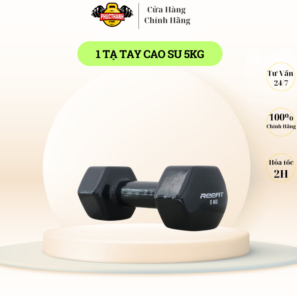 Tạ Tay Bọc Cao Su 5kg - Thiết Kế Cạnh Vuông Chống Lăn, ( 1 cục )