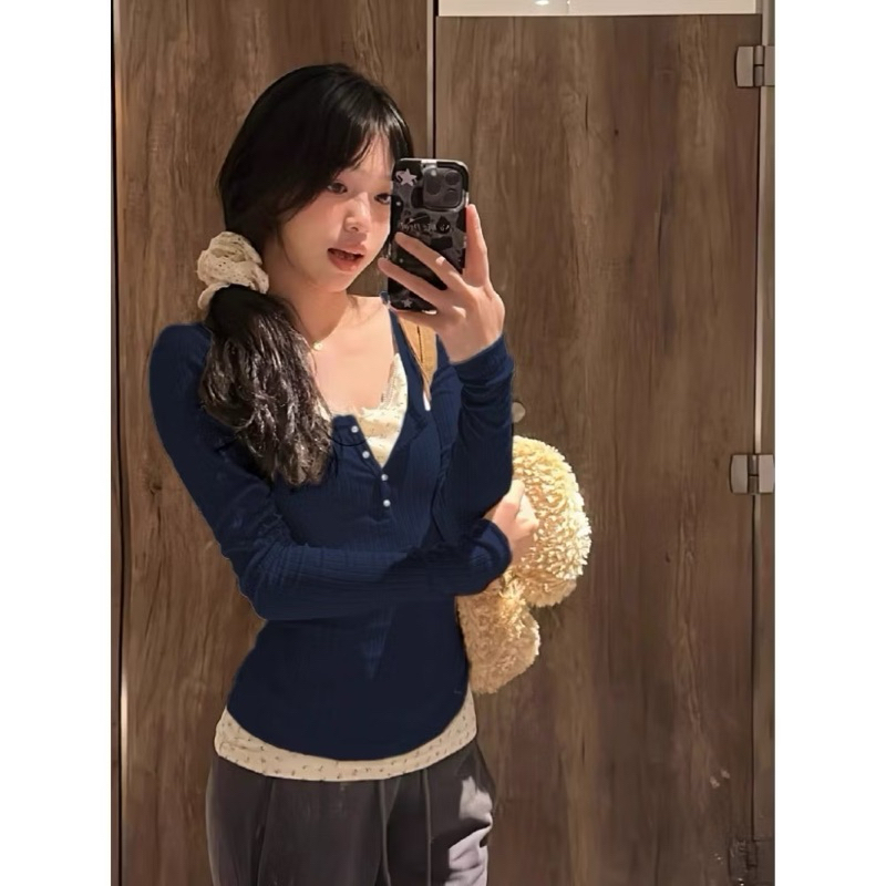 [Zestiva] Hàn Quốc áo thun tay dài áo thun ôm body nữ áo thun trơn basic Cổ Tròn gợi cảm