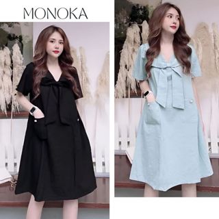 Váy babydoll cổ V cộc tay nơ to nhiều màu dễ thương Đầm nữ dáng rộng dài tới đầu gối bigsize bánh bèo xinh cute T645G