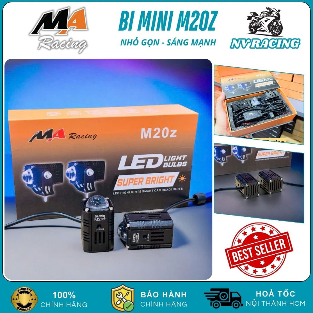 M20Z Ma Racing, Đèn Trợ Sáng Bi Cầu Mini M20Z MA RACING 20W Siêu Sáng Cos Vàng Pha Trắng Cho Xe Máy