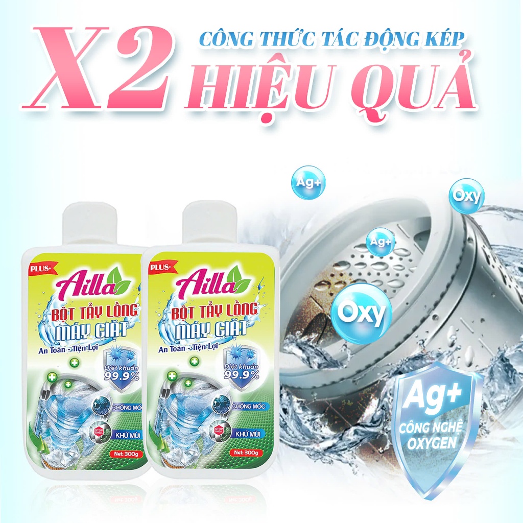 Combo 2 Chai Tẩy Lồng Máy Giặt Ailla 300Gr Loại Bỏ Vi Khuẩn Nấm Trong Lồng Giặt