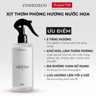 Tinh dầu xịt thơm phòng hương nước hoa CODEDECO Tropical Fruit 100ml, 300ml - Tươi mát, Ngọt ngào, Thanh lịch