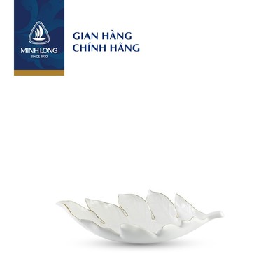 Dĩa Sứ Minh Long Hình Chiếc Lá 42.5 cm - Chỉ Vàng