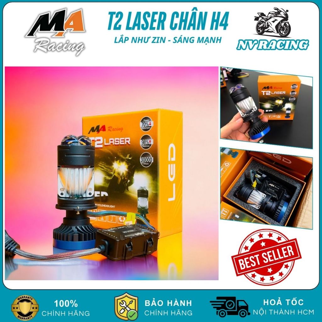 T2 Laser  Ma Racing, Đèn Pha Led T2 Laser MA RACING 2024 75W Nguồn 12V Cắt Sáng Trắng Vàng BH 1 Năm