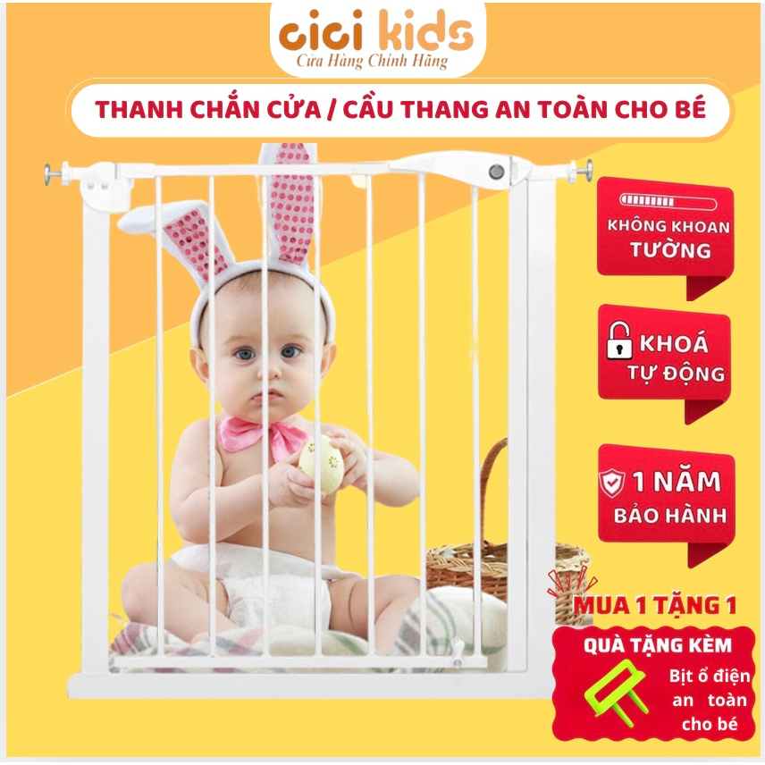 Thanh chắn cầu thang cho bé, thanh chắn cửa Cici Kids chặn cầu thang an toàn dễ lắp KHÔNG khoan đục