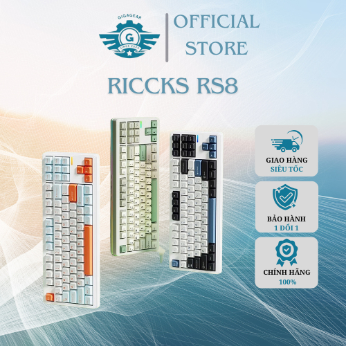 Bàn Phím Cơ Không Dây Riccks RS8 Pro - Phím Cơ Gaming Hotswap Mạch Xuôi, Keycap PBT, QMK-Via 8000mAh