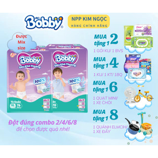 [ COMBO KÈM QUÀ TẶNG] Tã/Bỉm quần Bobby siêu khô thoáng mẫu mới M96/ L88/ XL76/ XXL70- Kim Ngọc