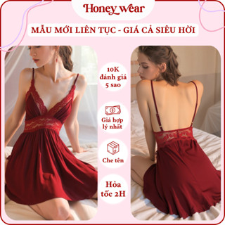   HOT - REN MỀM CAO CẤP  Váy Ngủ Lụa Sexy Phối Ren Cổ V Xẻ Sâu Gợi Cảm Honey Wear Đầm Ngủ Lụa Mềm Mại Thoải Mái A76 