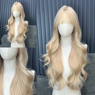 DJ-19 Tóc giả nguyên đầu xoăn lơi vàng bạch kim 65cm