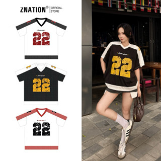 Áo Lưới Phối Thể Thao Ngắn Tay ZNATION Form Rộng Unisex Nam Nữ Cổ Chữ V Hình In