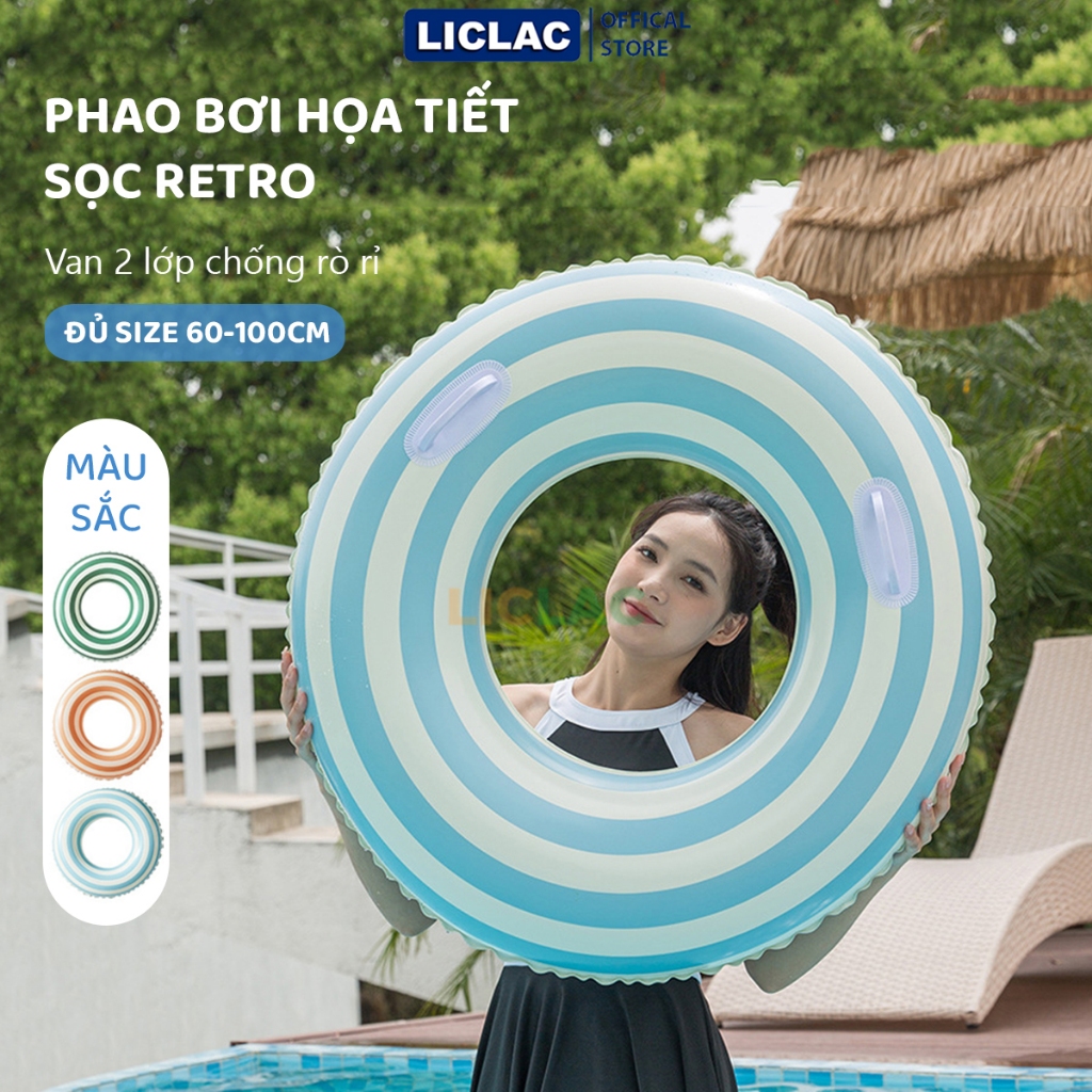 Phao bơi tròn Sọc Retro nhựa PVC dày dặn có tay cầm tiện lợi Đủ Size cho trẻ em và người lớn